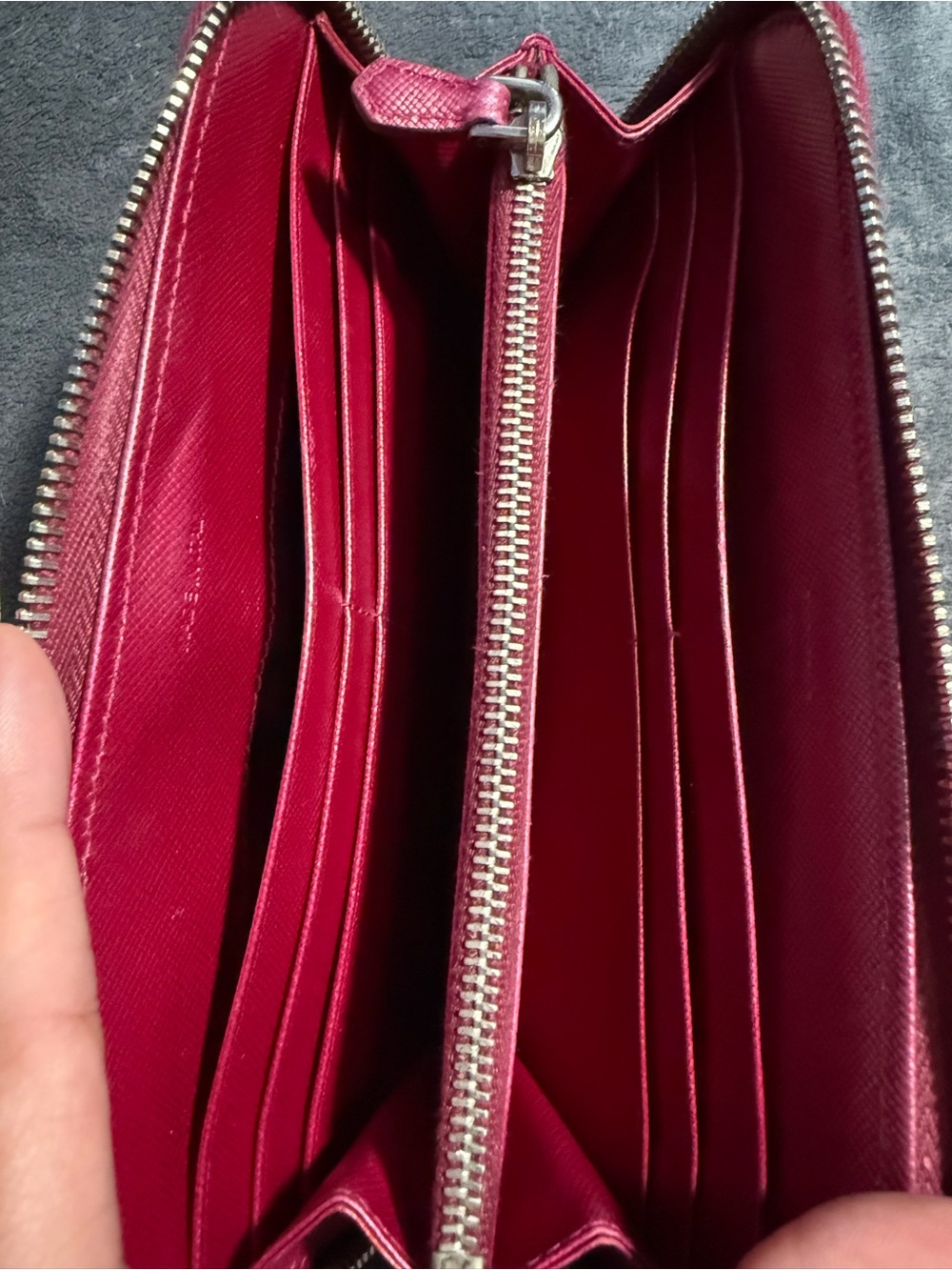 Prada Saffiano Zip Wallet in Raspberry Pink with Silver Hardware - Picture 6 of 7